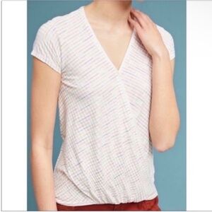 Anthropologie Maeve Leila tee white rainbow striped wrap front